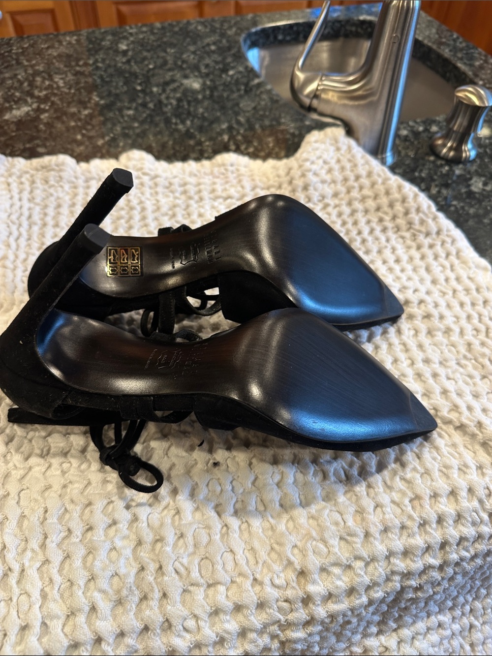 Stuart Weitzman Black Suede Lace-Up Pointed-Toe Heels - Picture 4 of 5
